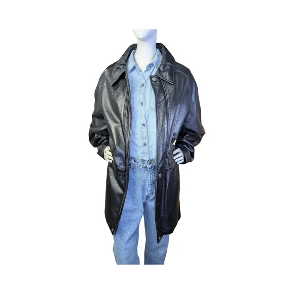 Danier Black Leather Car Coat – Tagged Men’s M – Oversized Minimalist 90s - Picture 3 of 10